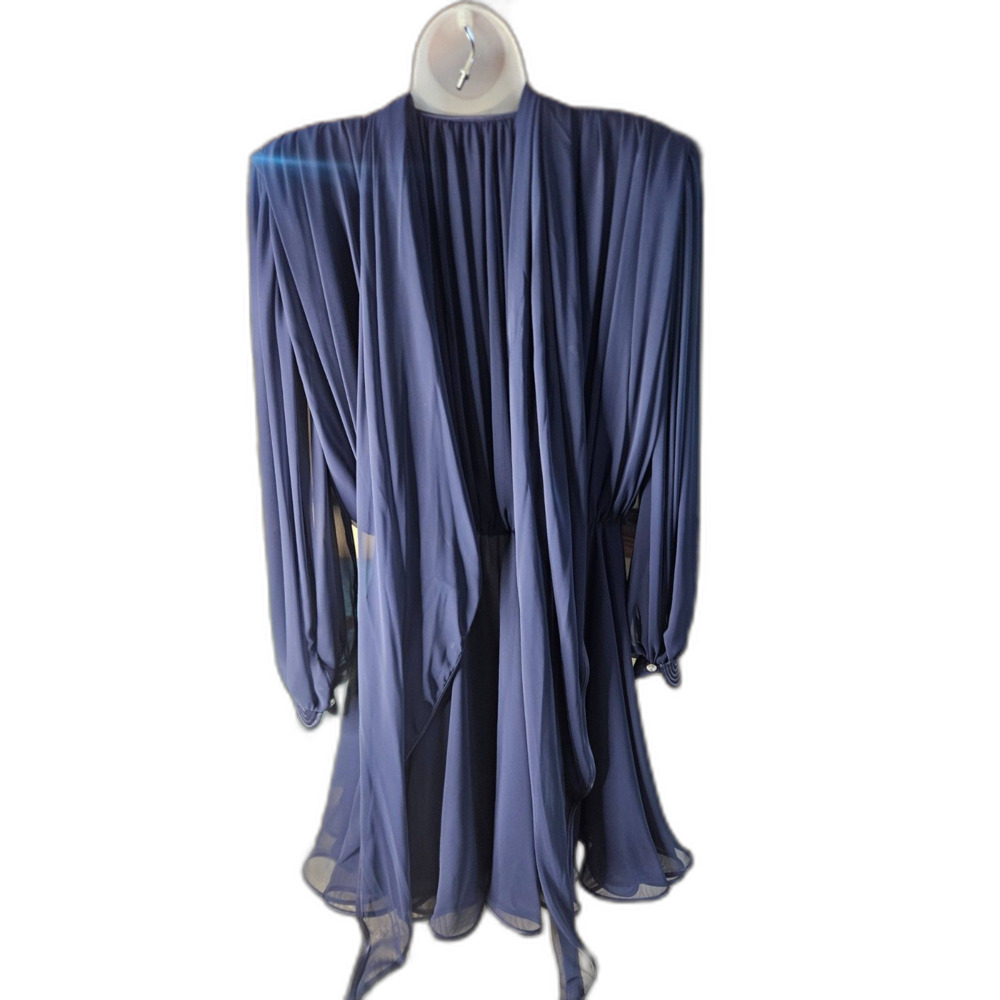 Wayne Clark Vintage Navy Blue Chiffon Dress Sz M Layered Sheer LIned Scarf Flowy - Picture 6 of 10